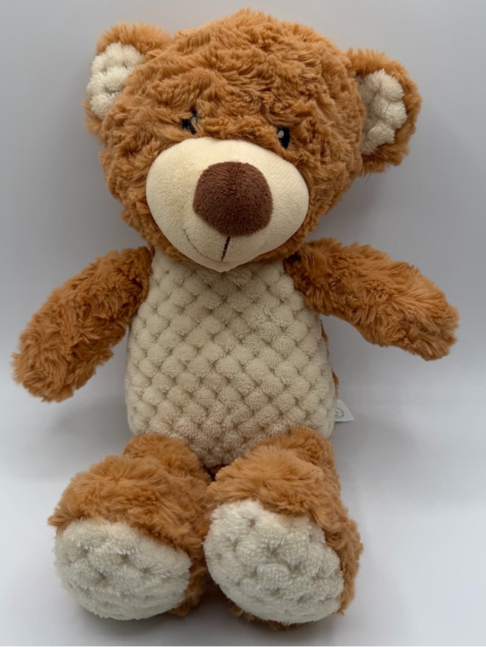 Spark Create Imagine Teddy Bear Rattle 15" Brown Cream Baby Plush Waffle Belly